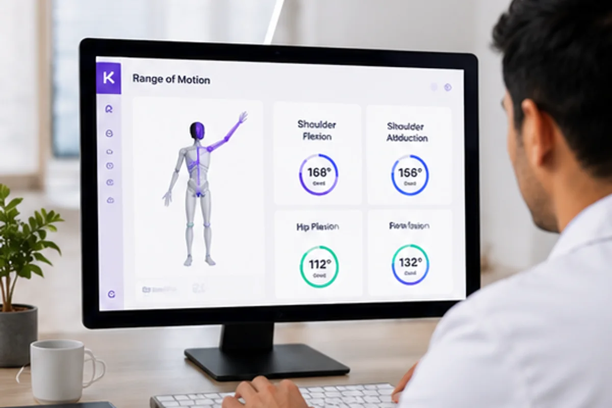 A clinician reviewing a patient's range-of-motion analysis on the Kinetically dashboard